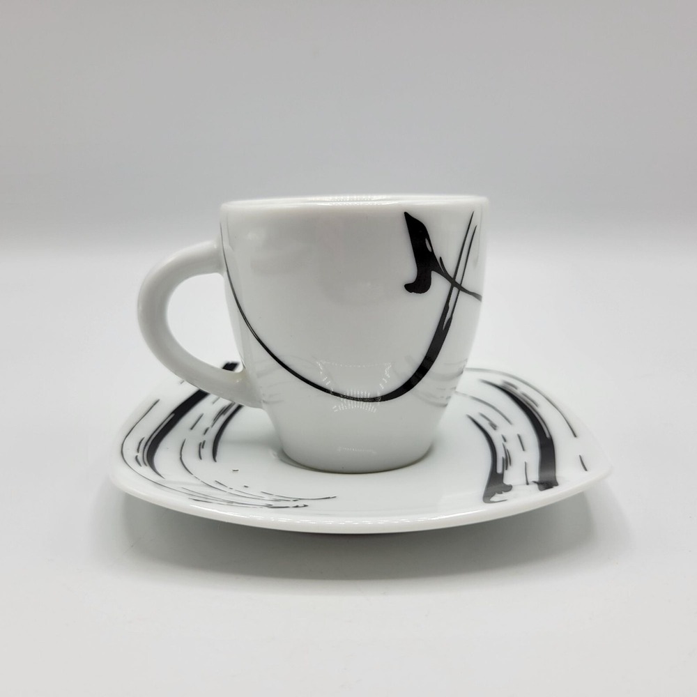 Schon White & Black Porcelain Small Espresso Cup & Saucer Set